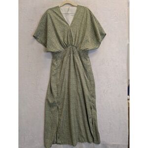 ePretty Chicago Green Dot Print Maxi Dress Butterfly Sleeve V Neck‎ Size L